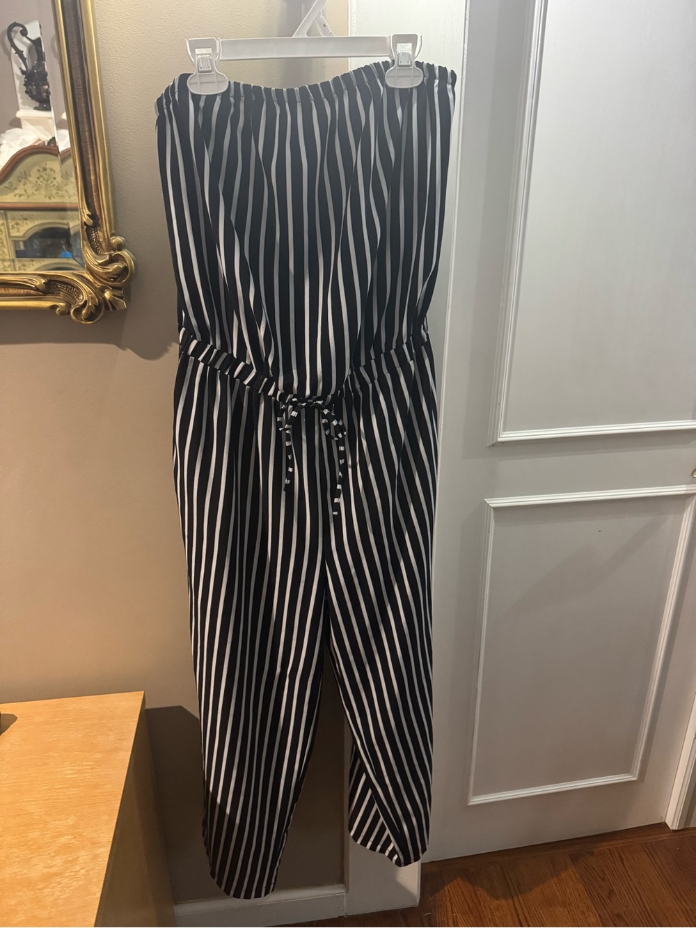 Navy and White Striped Strapless Wide-leg Jumpsuit Ci Sono Size medium